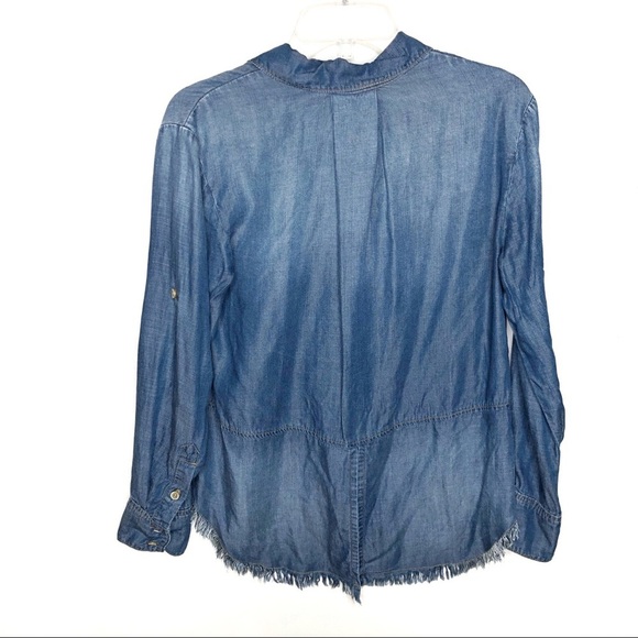 cloth & stone Chambray Raw Hem Button Shirt Blue S - Picture 4 of 11